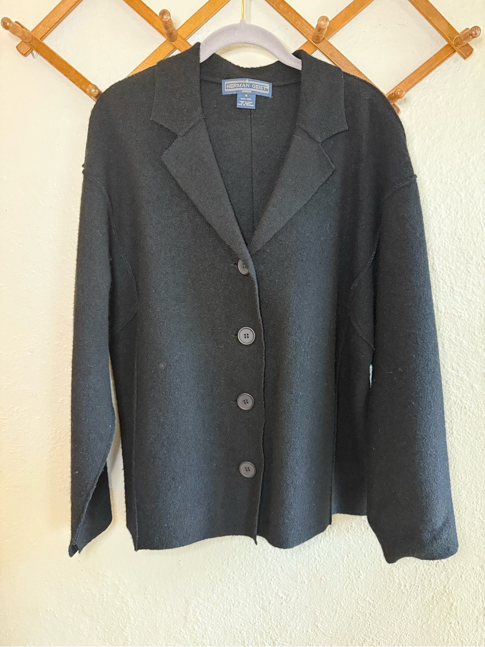Boiled Wool Classics Black Button-Front Knit Blazer